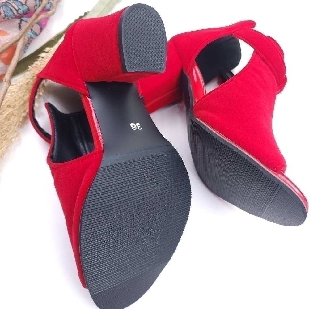Red Velvet Ankle Boots Size 36 - Picture 5 of 8